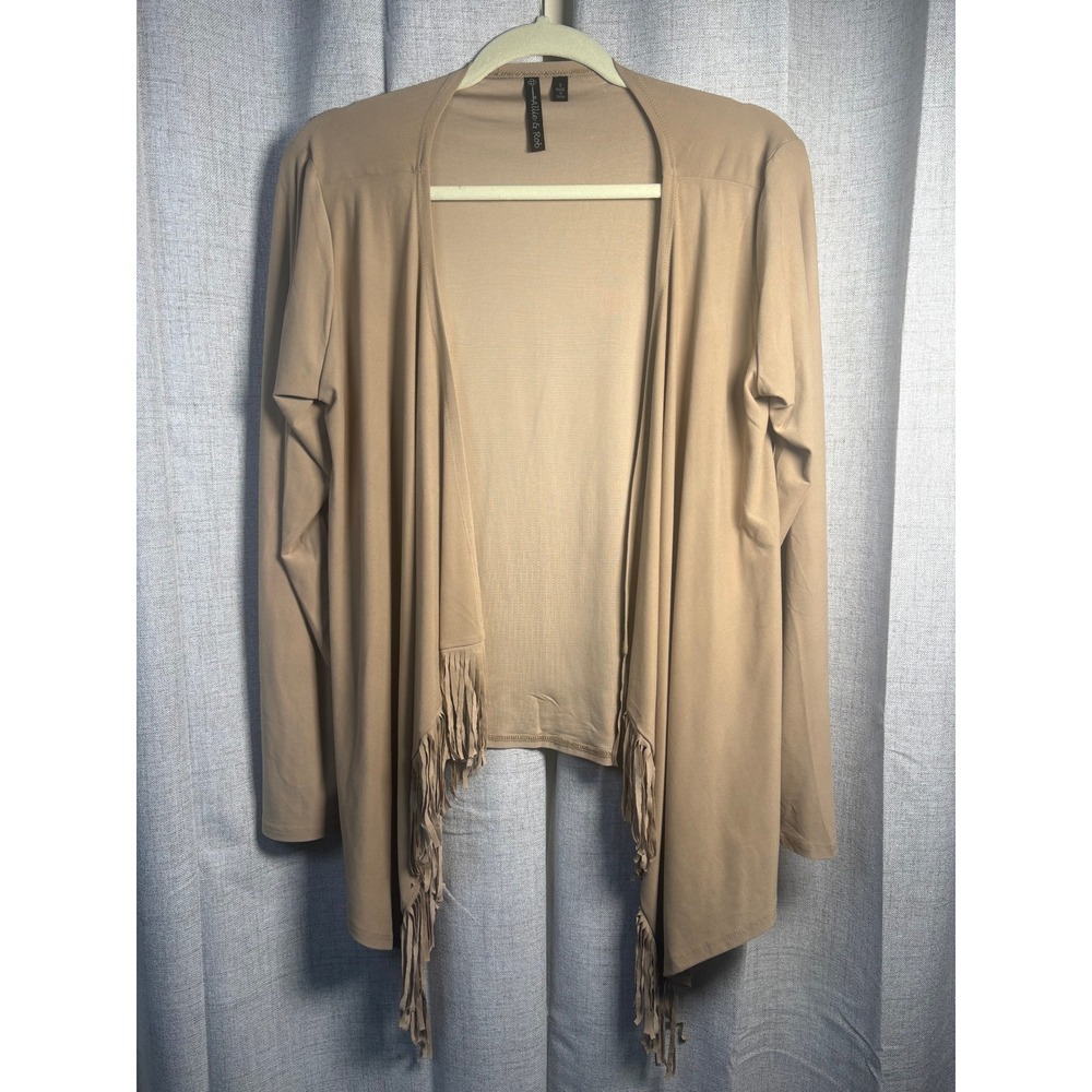 Allie & Rob Womens Sand Open Front Fringe Cardigan Knit Top SK161252 Small NWT